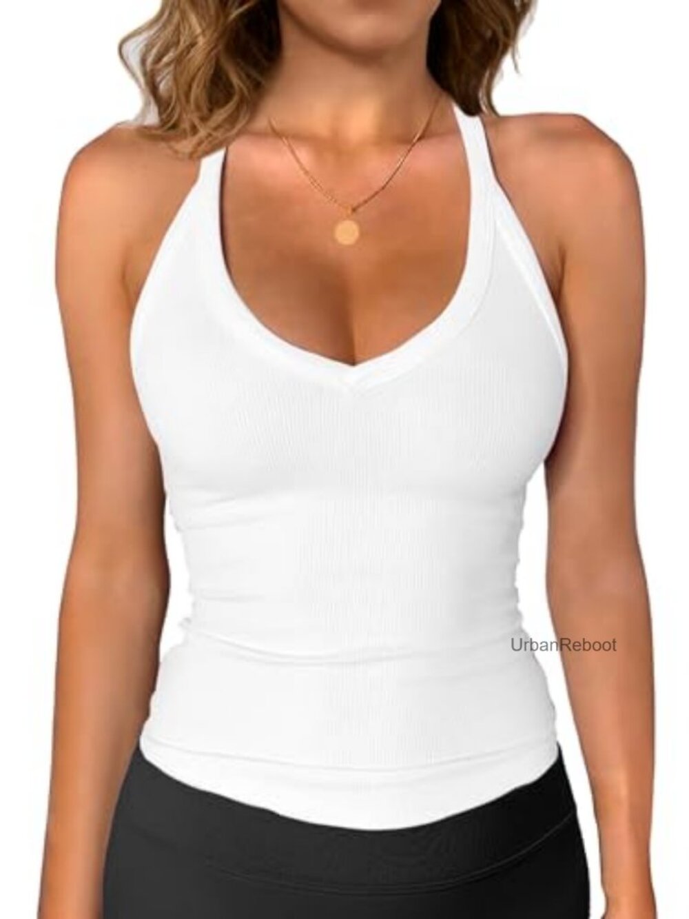 Womens Ribbed Tank Top V-Neck Strappy Soft Cami Clothing